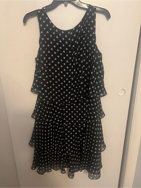 S.L. Fashions Navy Blue Dress with white polka Dots